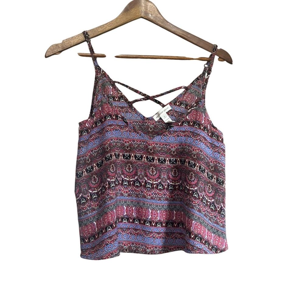 Ambiance Apparel Bohemian Crisscross Strap Patterned Camisole Top Size S